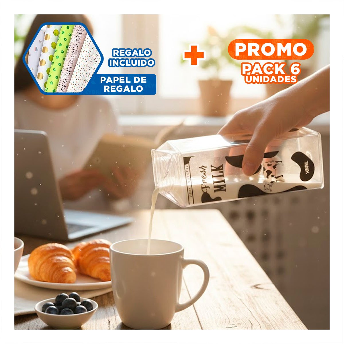 PACK6 RECIPIENTE DE MESA NEGRO TRANSPARENTE CON SELLO PARA MAS SEGURIDAD Y+PAPEL REGALO - 1