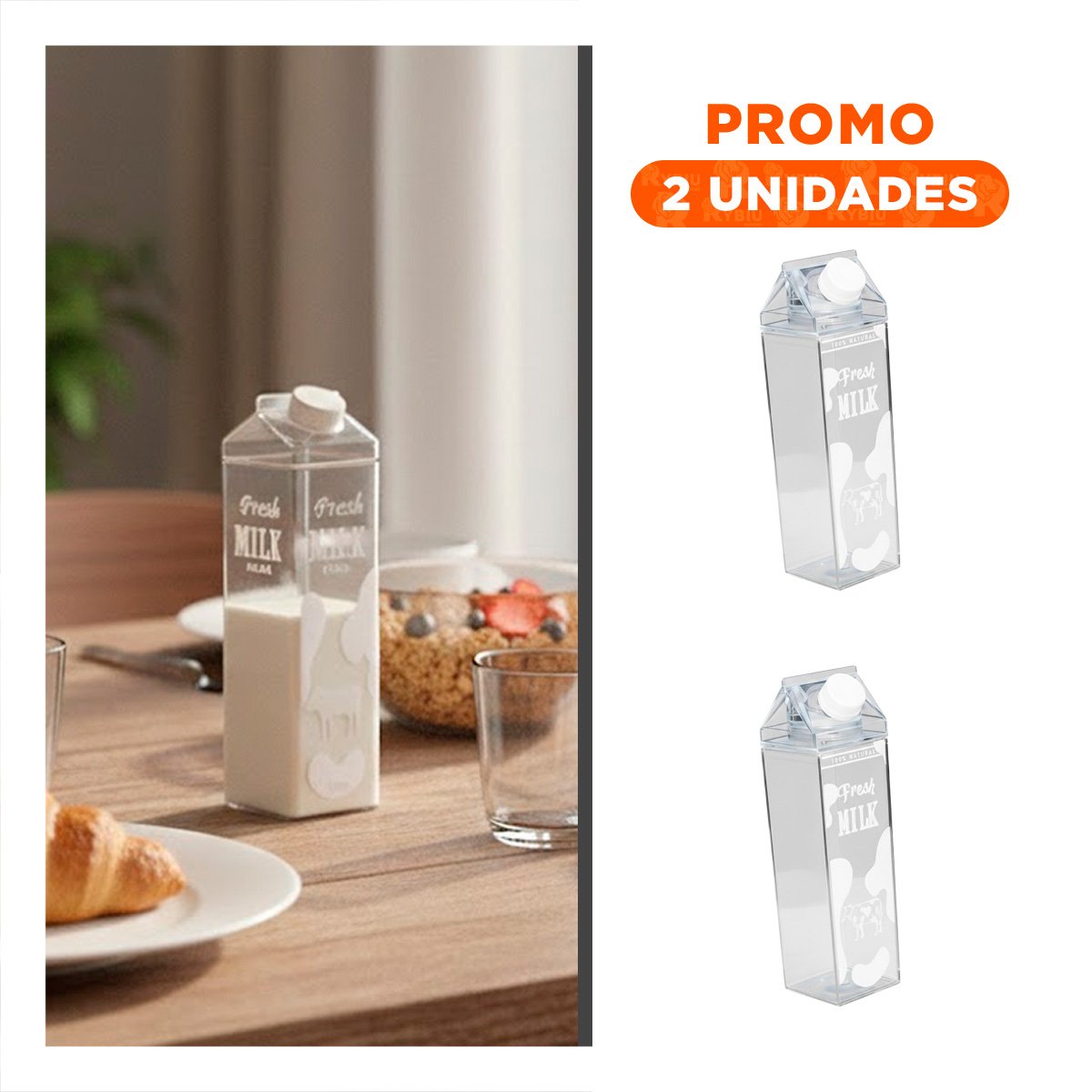 PACK2 JARRA DE LIQUIDOS BLANCO TRANSPARENTE 1L CON BOCA ANCHA PARA SU LAVADO - 1