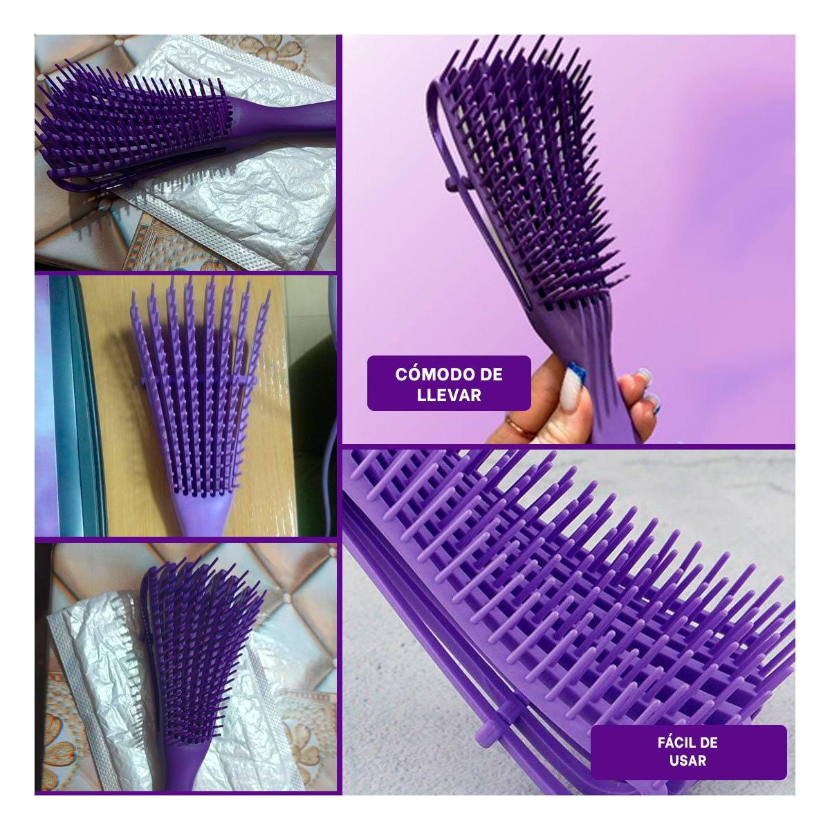 CEPILLO ERGONOMICO DESENREDANTE MORADO PARA CABELLO Y+POST IT - 1