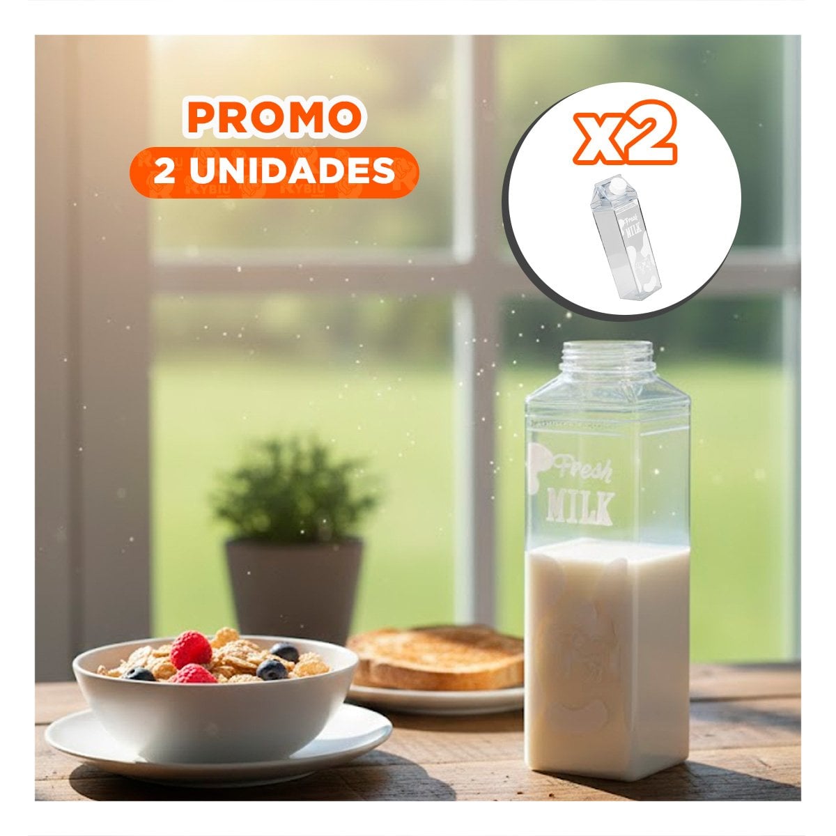 PACK2 ENVASE DE VIDRIO BLANCO TRANSPARENTE 1L PARA HISTORIAS LINDAS EN MESA Y+REGALO STICKER - 1