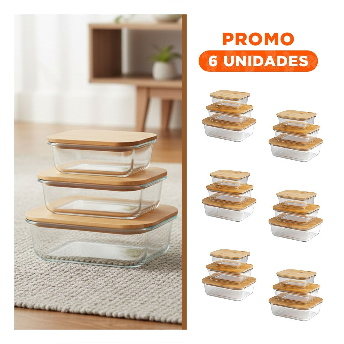 PACK6 ORGANIZADORES DE VIDRIO PARA COCINA Y DESPENSA 370ML 640ML 1040ML TRANSPARENTE - 1