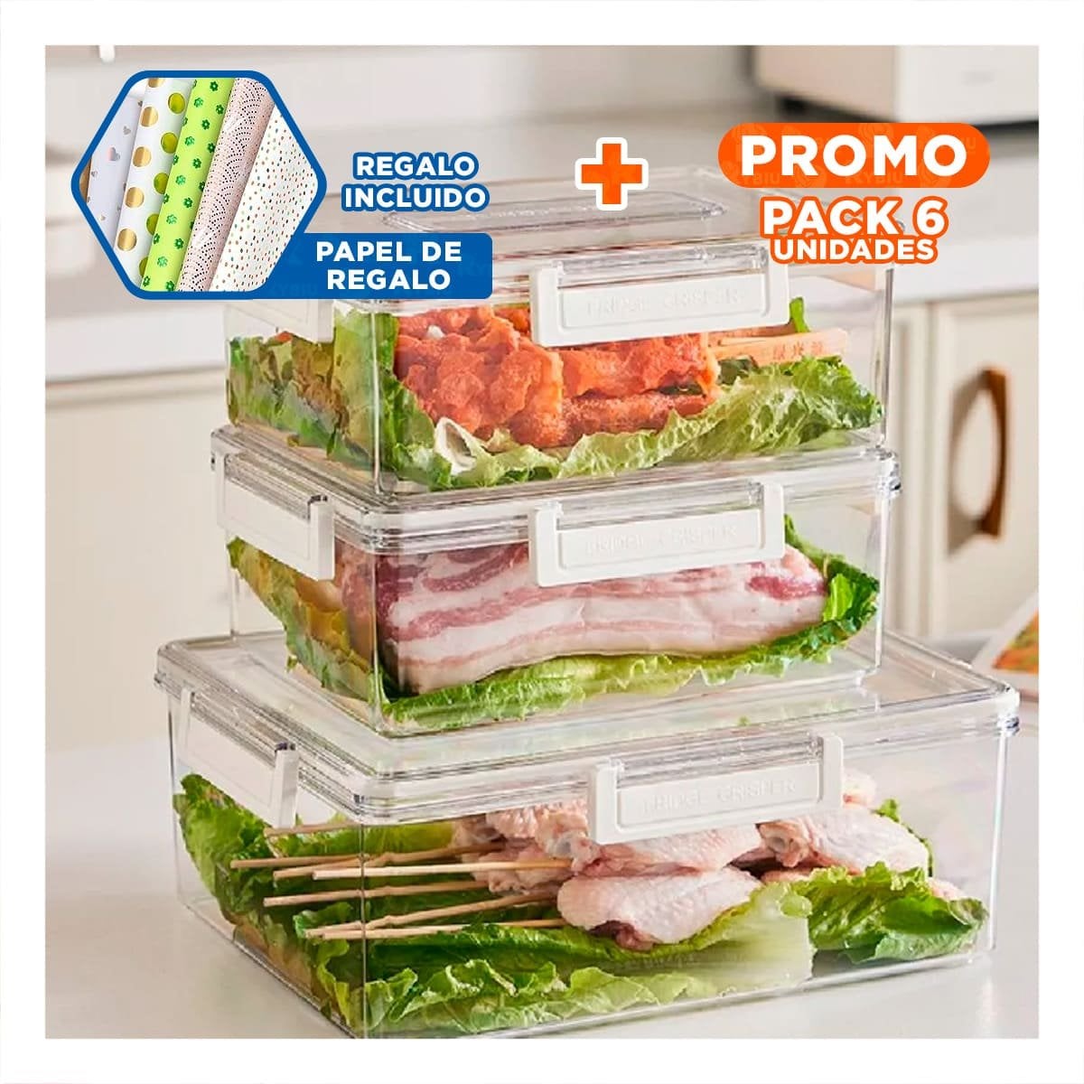 PACK6 AGRUPACION 3 CON TAPAS QUE FACILITA TRANSPORTE 700 ML 1700 ML 3300 ML Y+PAPEL REGALO - 1