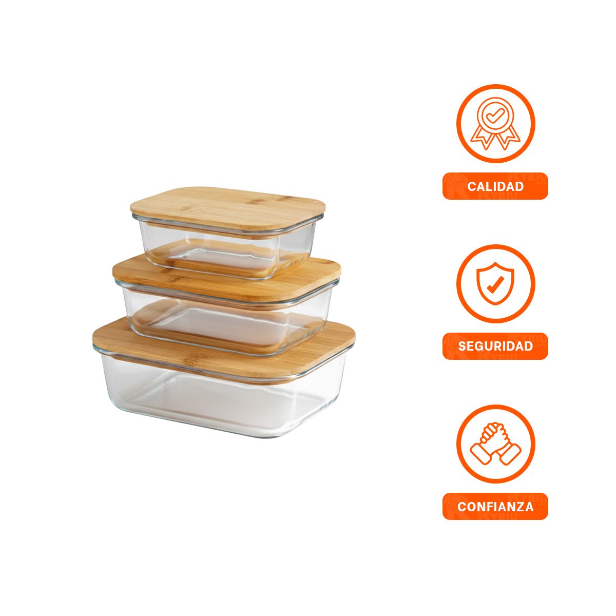 DEPOSITOS RECTANGULARES CON TAPA DE BAMBU PARA HOGAR 370ML 640ML 1040ML TRANSPARENTE - 3