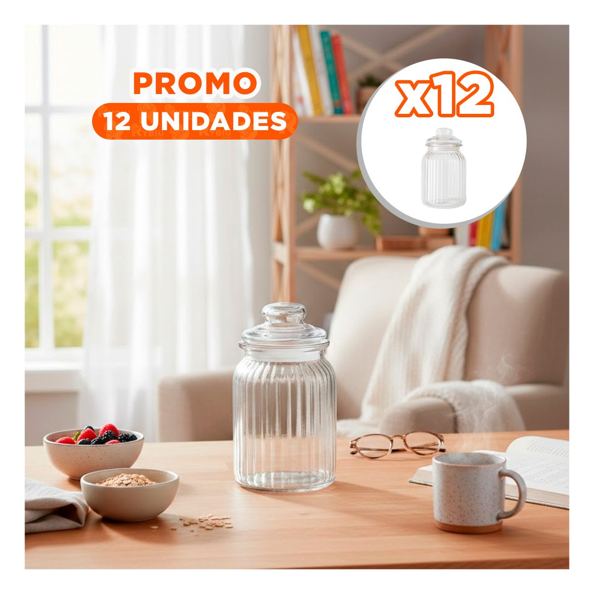 PACK12 RECIPIENTE DE GRANO 1020ML TRANSPARENTE A RAYAS DE FORMATO MUY VERSATIL - 1