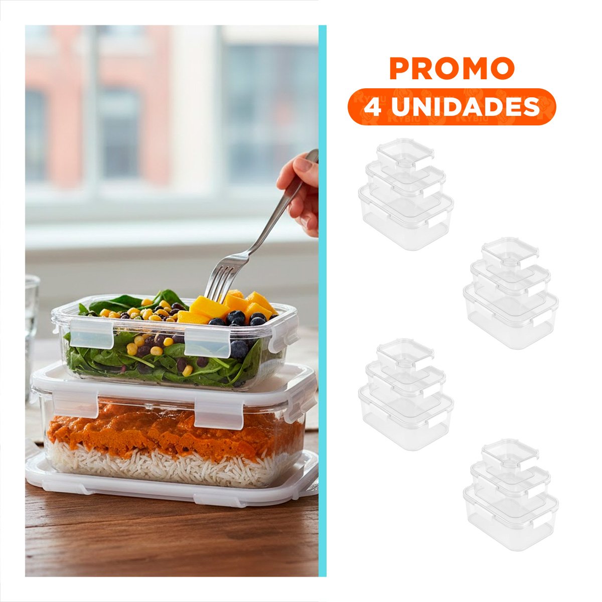 PACK4 SISTEMA DE ALMACENAJE CON RECIPIENTES RECTANGULARES TRANSPARENTE Y+REGALO STICKER - 1