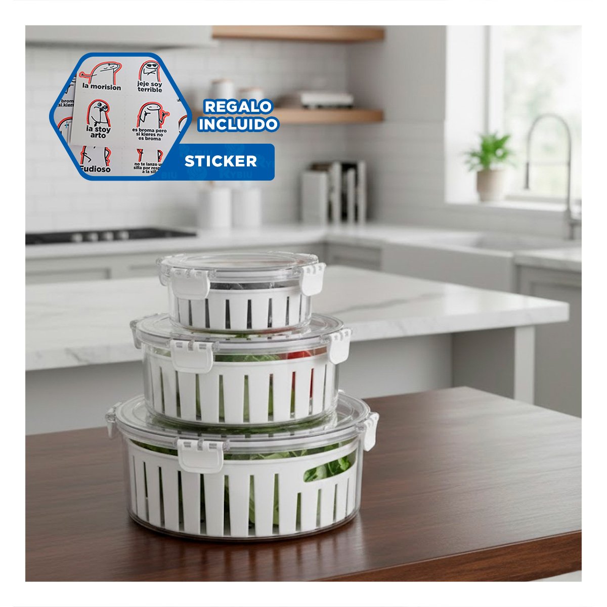 FILTRO COMPACTO PARA ORGANIZAR Y ESCURRIR INGREDIENTES TRANSPARENTE Y+REGALO STICKER - 1