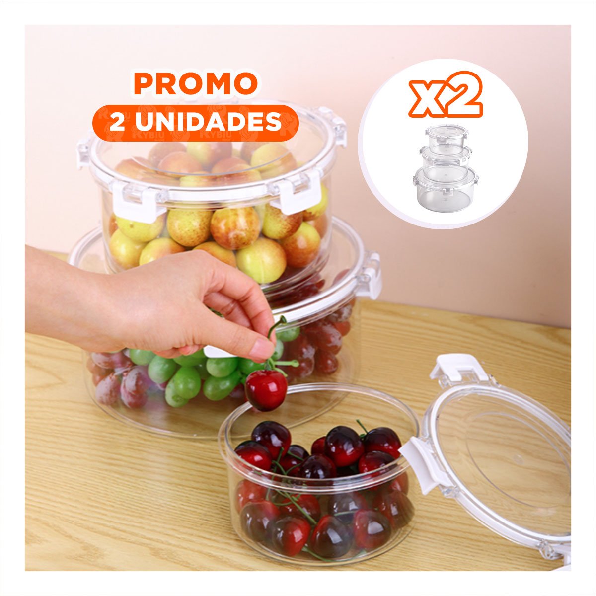 PACK2 DEPOSITOS PLASTICOS PARA GUARDAR ALMUERZO TRANSPARENTE Y+REGALO STICKER - 1