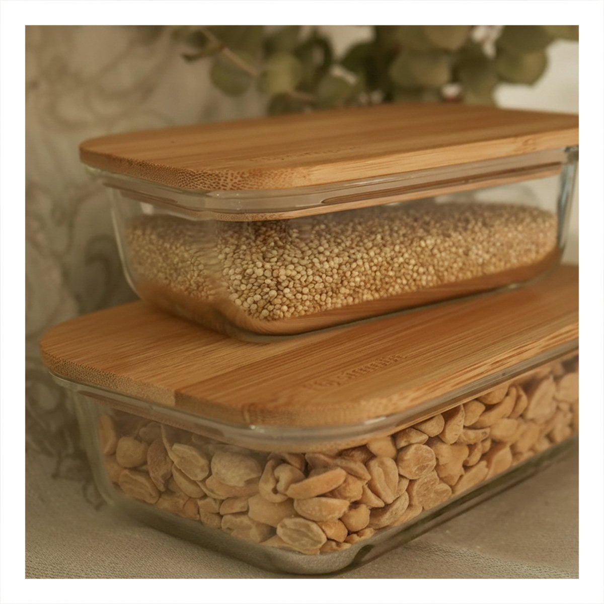 PACK4 ORGANIZADORES RECTANGULAR CON TAPA BAMBU 370ML 640ML 1040ML TRANSPARENTE Y+REGALO STICKER - 5