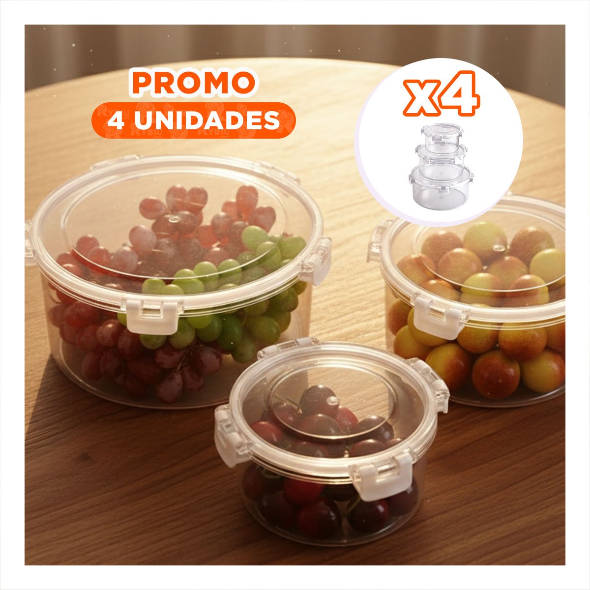 PACK4 DEPOSITOS HERMETICOS APILABLES PARA COCINA TRANSPARENTE - 1