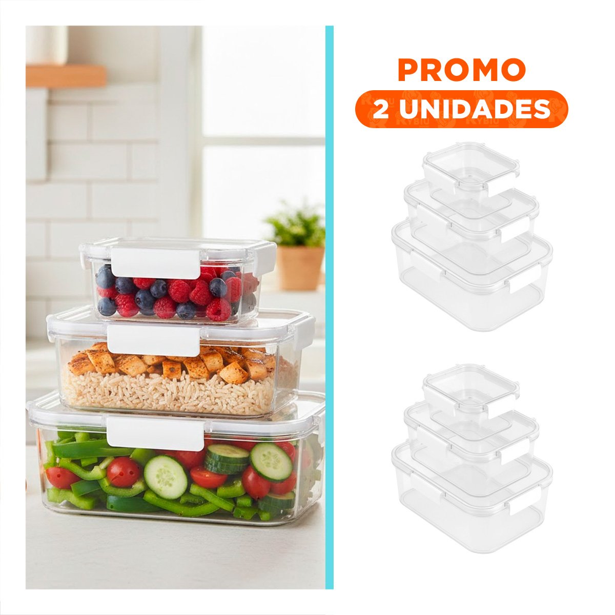 PACK2 SET DE TAPERS RECTANGULARES PARA USO DIARIO EN COCINA TRANSPARENTE - 1