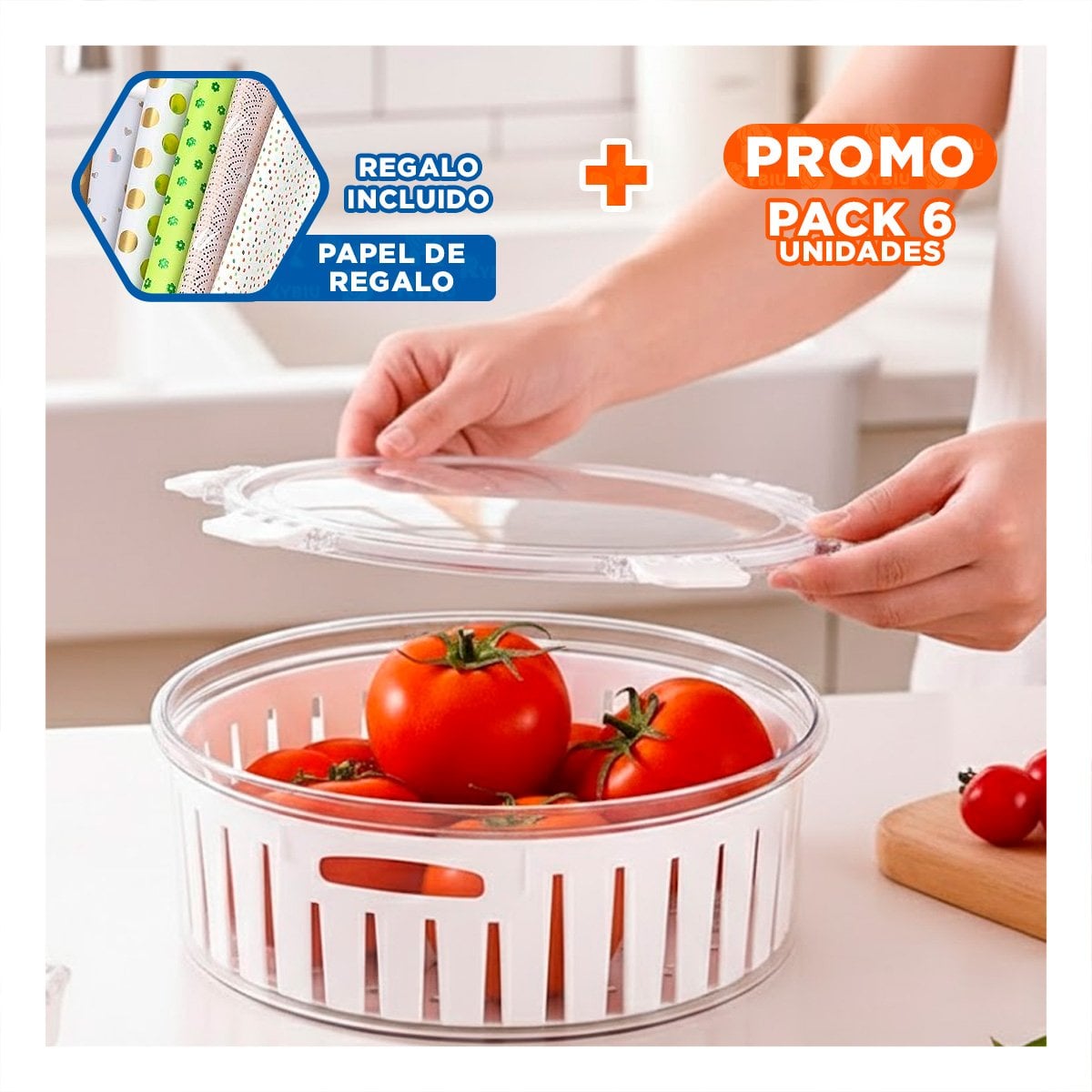 PACK6 SOPORTE APILABLE PARA COCINA Y ESCURRIDO DIARIO TRANSPARENTE Y+PAPEL REGALO - 1