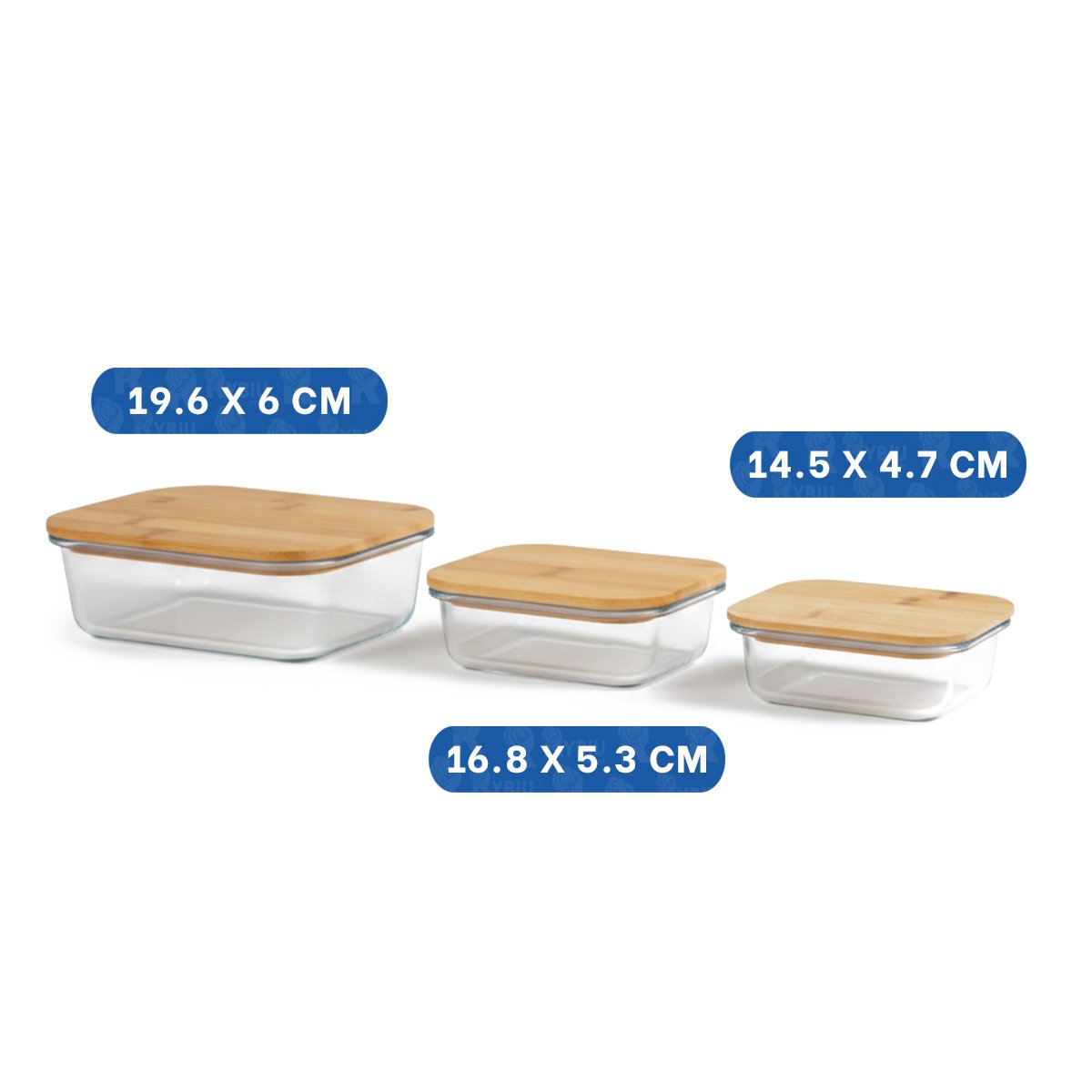 PACK2 TAPERS RECTANGULARES CON TAPA DE BAMBU PARA ALIMENTOS 370ML 640ML 1040ML TRANSPARENTE - 4
