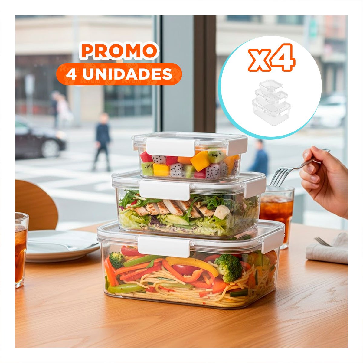 PACK4 SET DE ENVASES RESISTENTES PARA FREEZER Y CONSERVACION TRANSPARENTE - 1