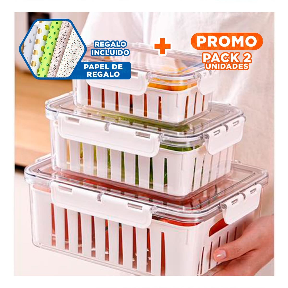 PACK2 LOTE 3 PARA GUARDAR INGREDIENTES FRESCOS 700 ML 1700 ML 3300 ML Y+PAPEL REGALO - 1