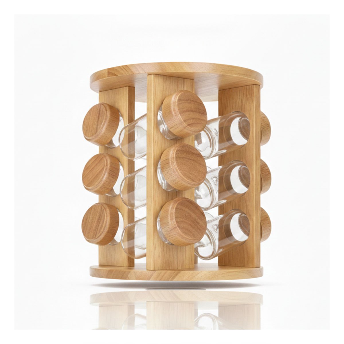 ORGANIZADOR DE ESPECIAS 12 FRASCOS GIRATORIO CIRCULAR MADERA Y+LIGAS REGALO - 3