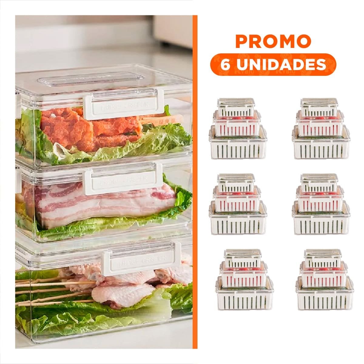 PACK6 AGRUPACION 3 PARA MANTENER ALIMENTOS FRESCOS 700 ML 1700 ML 3300 ML - 1
