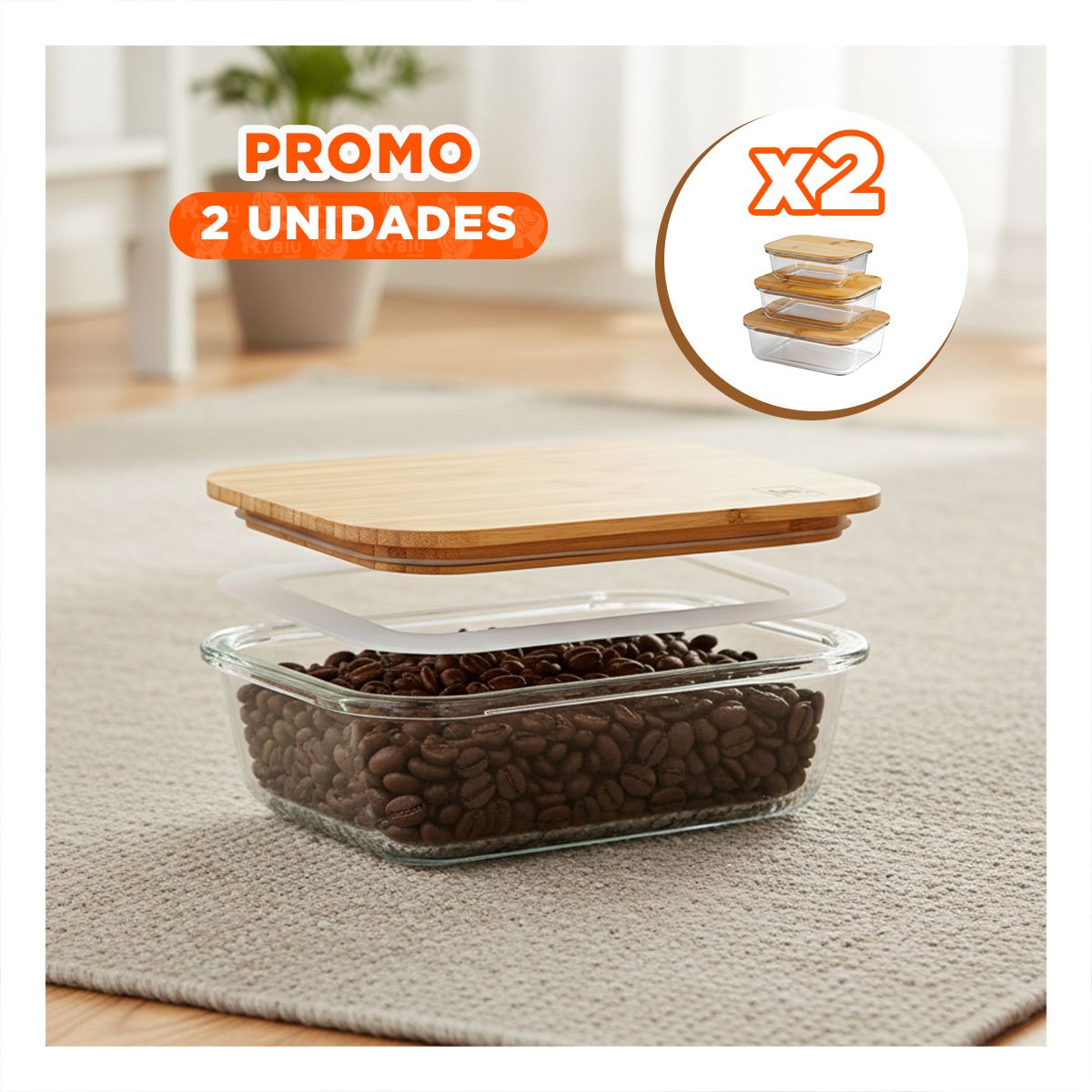 PACK2 TAPERS HERMETICOS PARA LLEVAR ALMUERZO 370ML 640ML 1040ML TRANSPARENTE Y+REGALO STICKER - 1