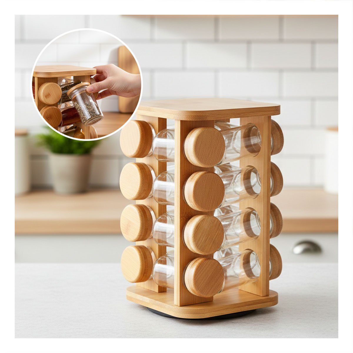 ESPECIERO FUNCIONAL CUADRADO CON 16 RECIPIENTES PARA SAZONADORES Y+POST IT - 2