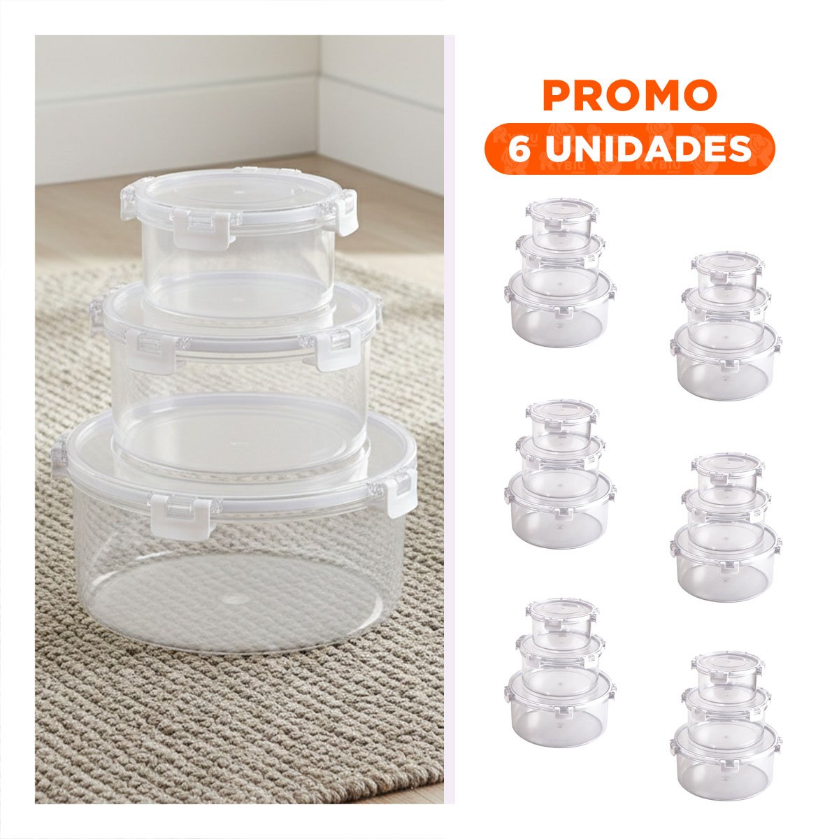 PACK6 BOWLS REDONDOS CON TAPA PARA CONSERVACION TRANSPARENTE - 1