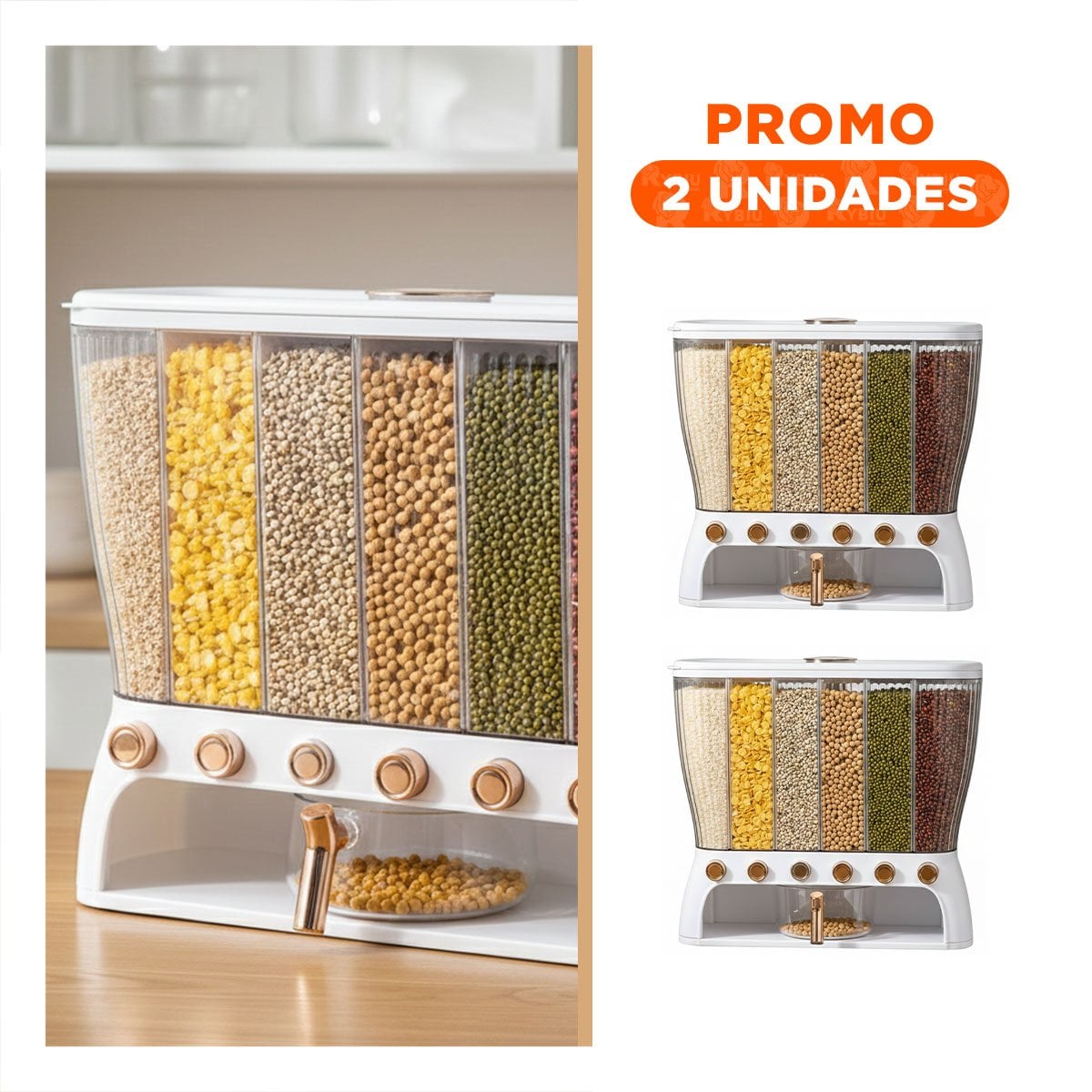 PACK2 CONTENEDOR DE ALIMENTOS SECOS 6 DIVISIONES RECTANGULAR BLANCO - 1
