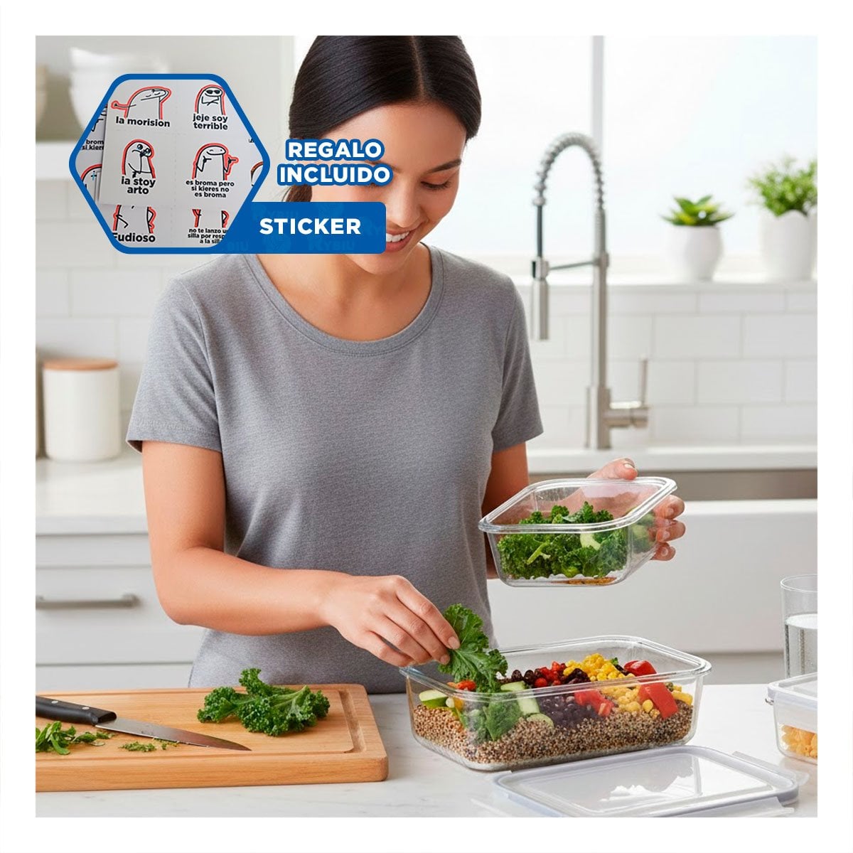 COLECCION DE ENVASES APILABLES PARA ORGANIZACION EN COCINA TRANSPARENTE Y+REGALO STICKER - 1