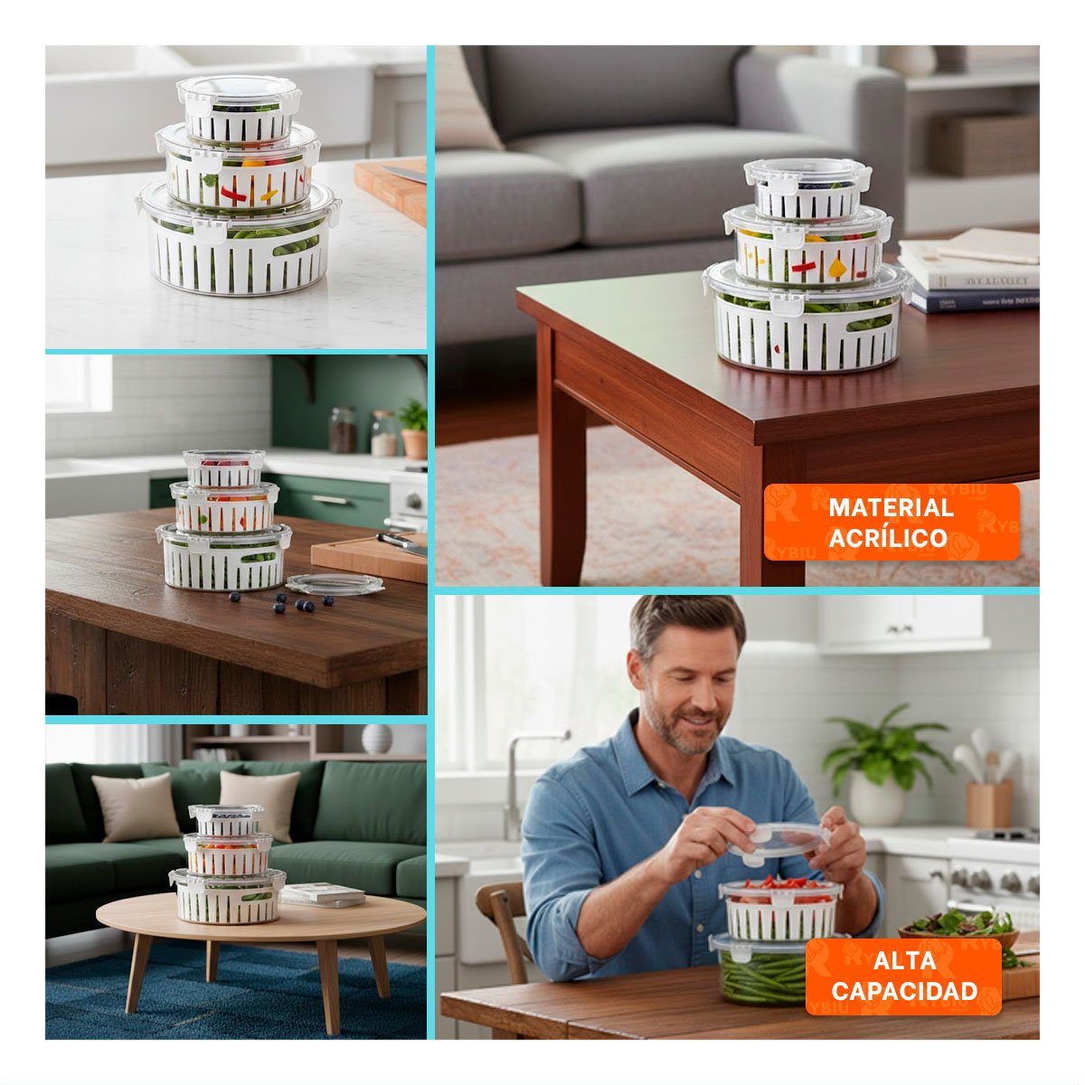PACK2 ESCURREPLATOS COMPACTOS APILABLES PARA ALIMENTOS FRESCOS TRANSPARENTE Y+PAPEL REGALO - 3