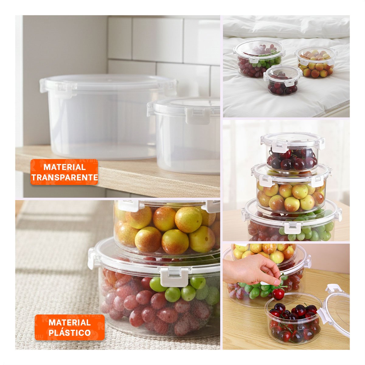 CONTENEDORES REDONDOS PARA GUARDAR COMIDA CASERA TRANSPARENTE - 5