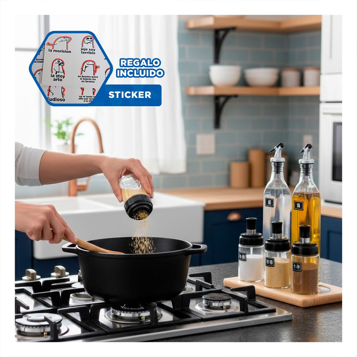PACK 3 CONDIMENTEROS Y 2 ACEITEROS DE PICO TRANSPARENTE MESA COCINA Y+REGALO STICKER - 1