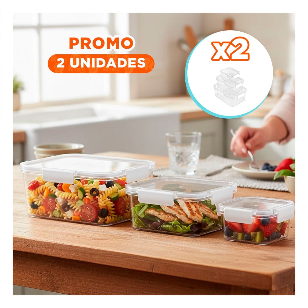 PACK2 SET DE RECIPIENTES APILABLES PARA ORDENAR REFRIGERADORA TRANSPARENTE Y+REGALO STICKER - 1