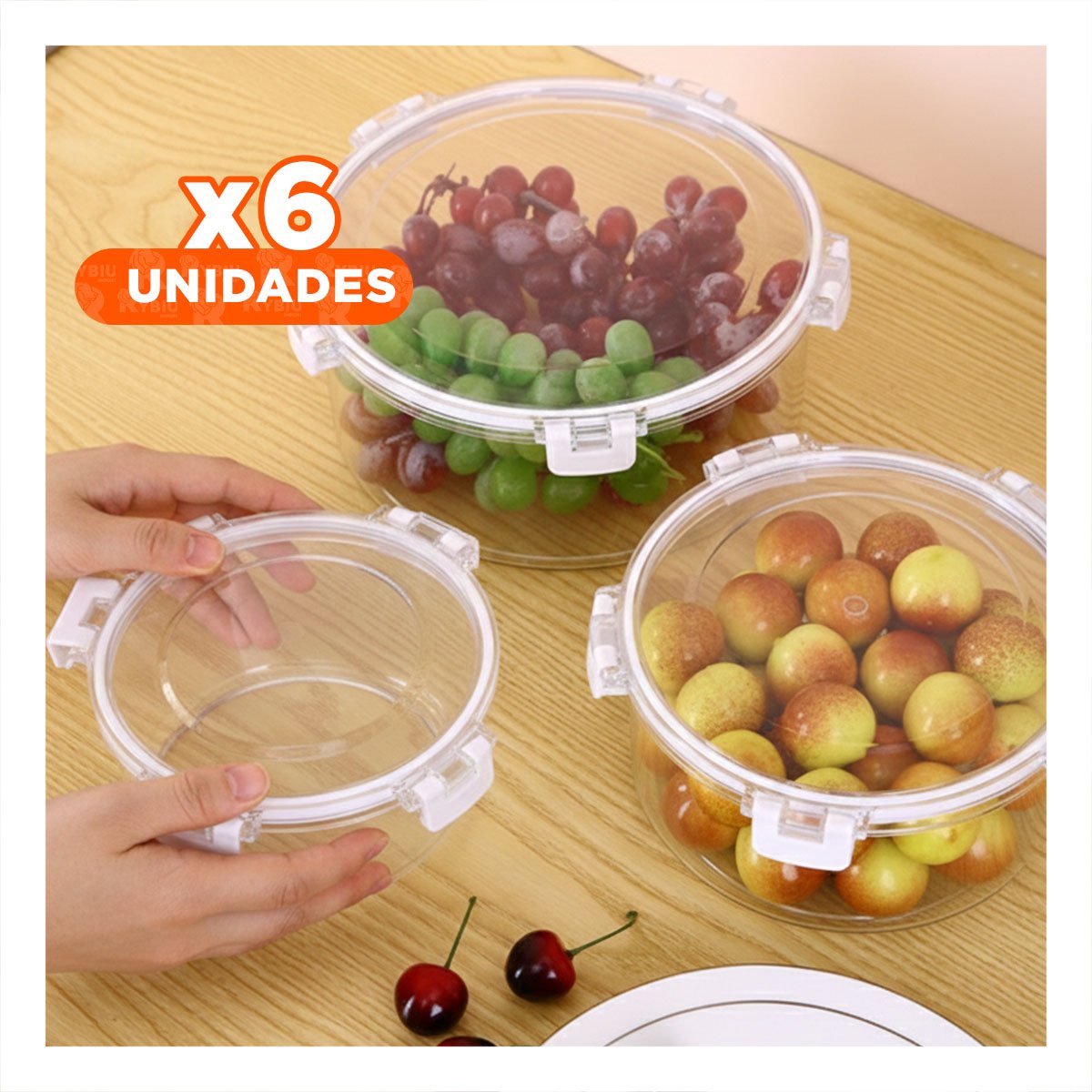 PACK6 BOWLS HERMETICOS PARA REFRIGERADORA FAMILIAR TRANSPARENTE Y+REGALO STICKER - 1