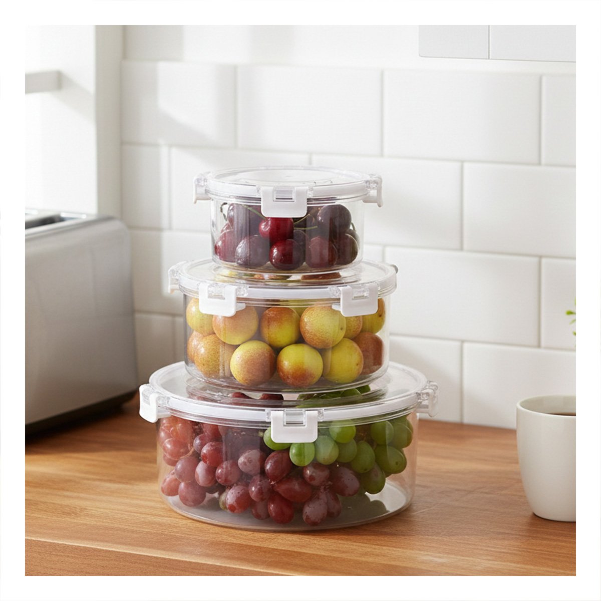 PACK6 BOWLS HERMETICOS PARA REFRIGERADORA FAMILIAR TRANSPARENTE Y+REGALO STICKER - 3
