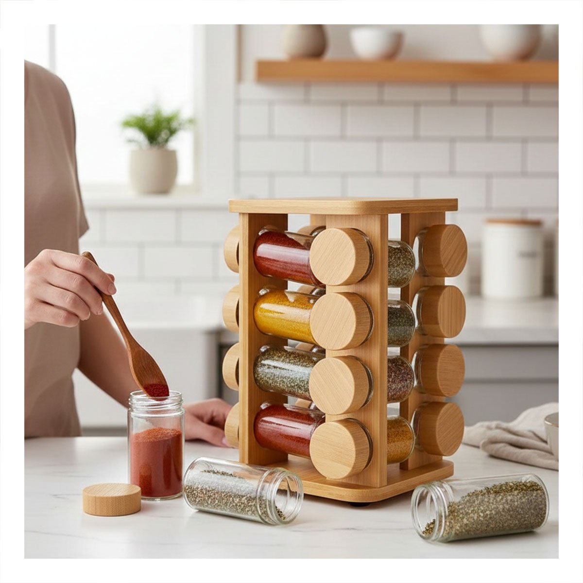 ESPECIERO DECORATIVO DE 16 FRASCOS PARA COCINA MODERNA EN MADERA Y+LIGAS REGALO - 2