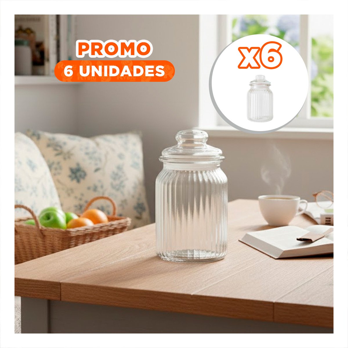 PACK6 CONTENEDOR DE MESA 1020ML TRANSPARENTE A RAYAS PARA SU LIMPIEZA DE TE Y+REGALO STICKER - 1