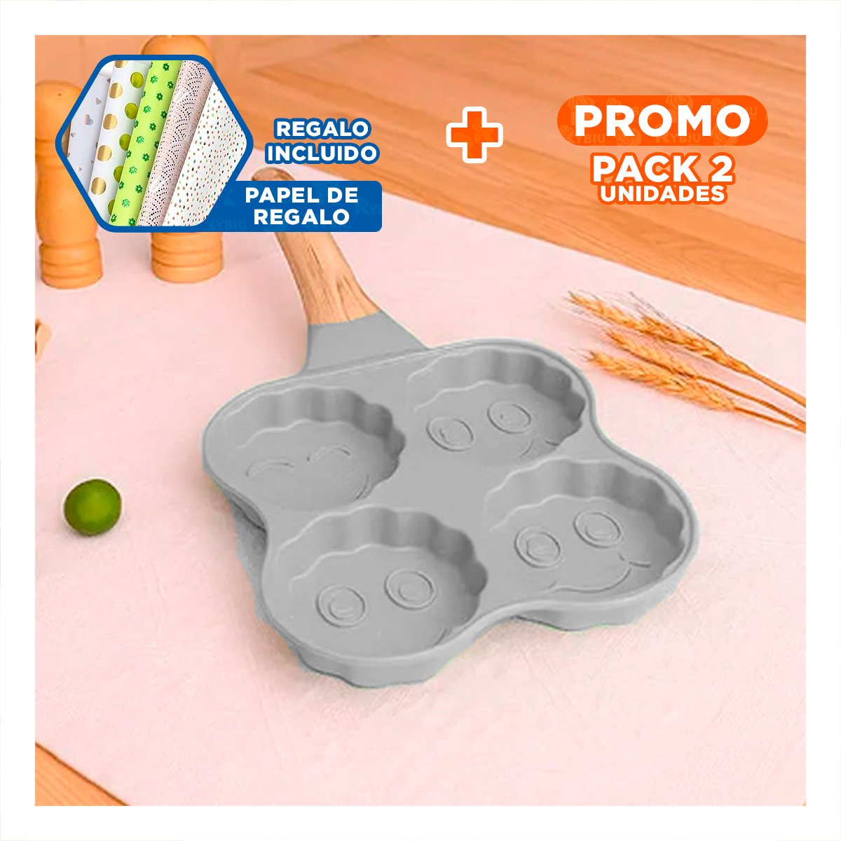 PACK2 PLACA CREATIVA PARA PREPARACIONES RAPIDAS Y COCINA CON MANGO MADERA BEIGE Y+PAPEL REGALO - 1