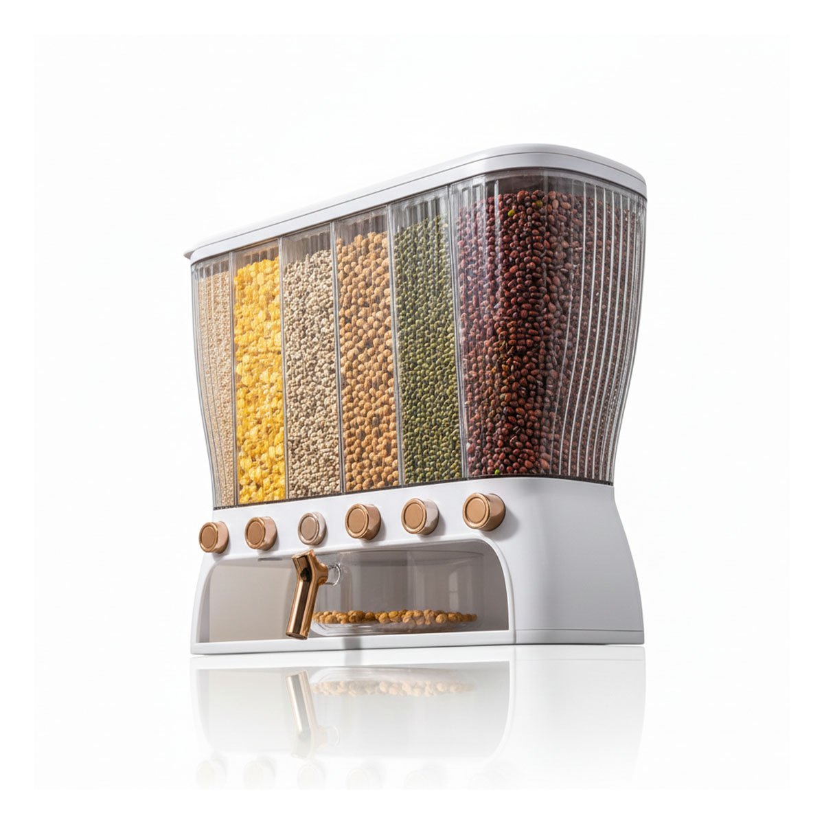 PACK2 DISPENSADOR DE COCINA PARA GRANOS 6 DIVISIONES COLOR BLANCO Y DORADO Y+REGALO STICKER - 2