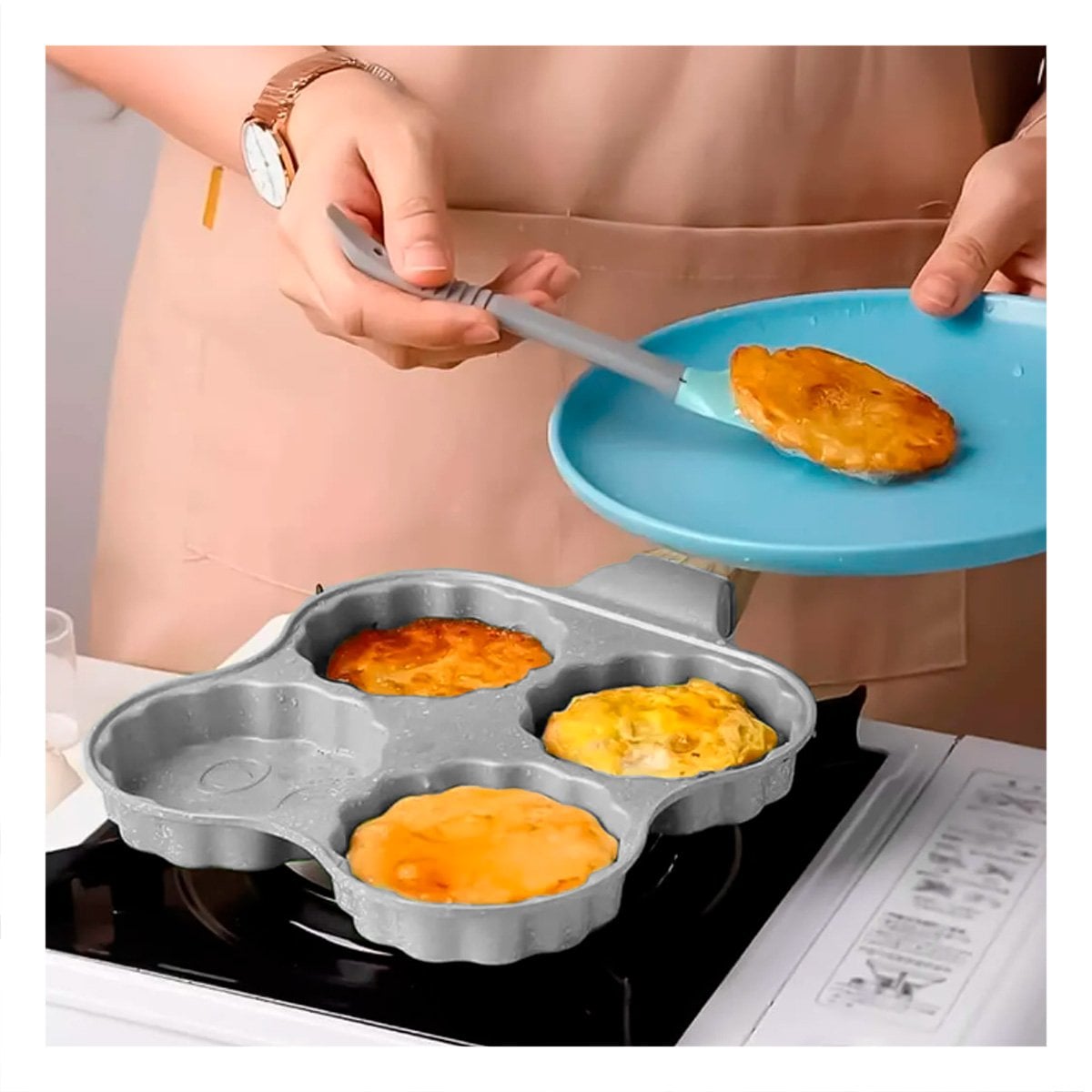 SARTEN MULTIUSO PARA DESAYUNOS RAPIDOS Y RECETAS CON MANGO DE MADERA BEIGE Y+PAPEL REGALO - 3