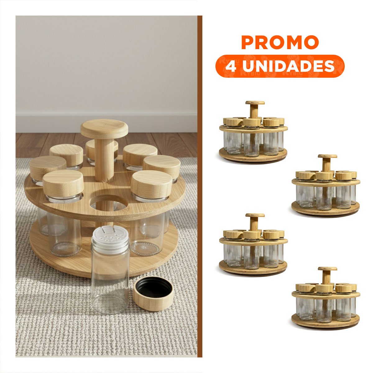 PACK4 JUEGO GIRATORIO CON 8 FRASCOS PARA MANTENER CONDIMENTOS A MANO Y+REGALO STICKER - 1