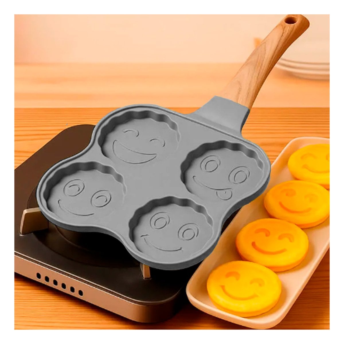 SARTEN ANTIADHERENTE CON 4 DIVISIONES PARA HUEVOS TORTILLAS Y POSTRES BEIGE - 1