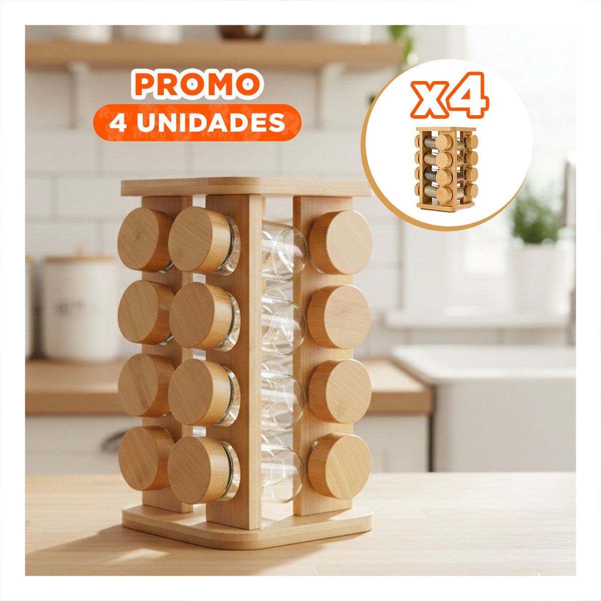 PACK4 SOPORTE DE MESA CON 16 FRASCOS PARA SAZONADORES - 1