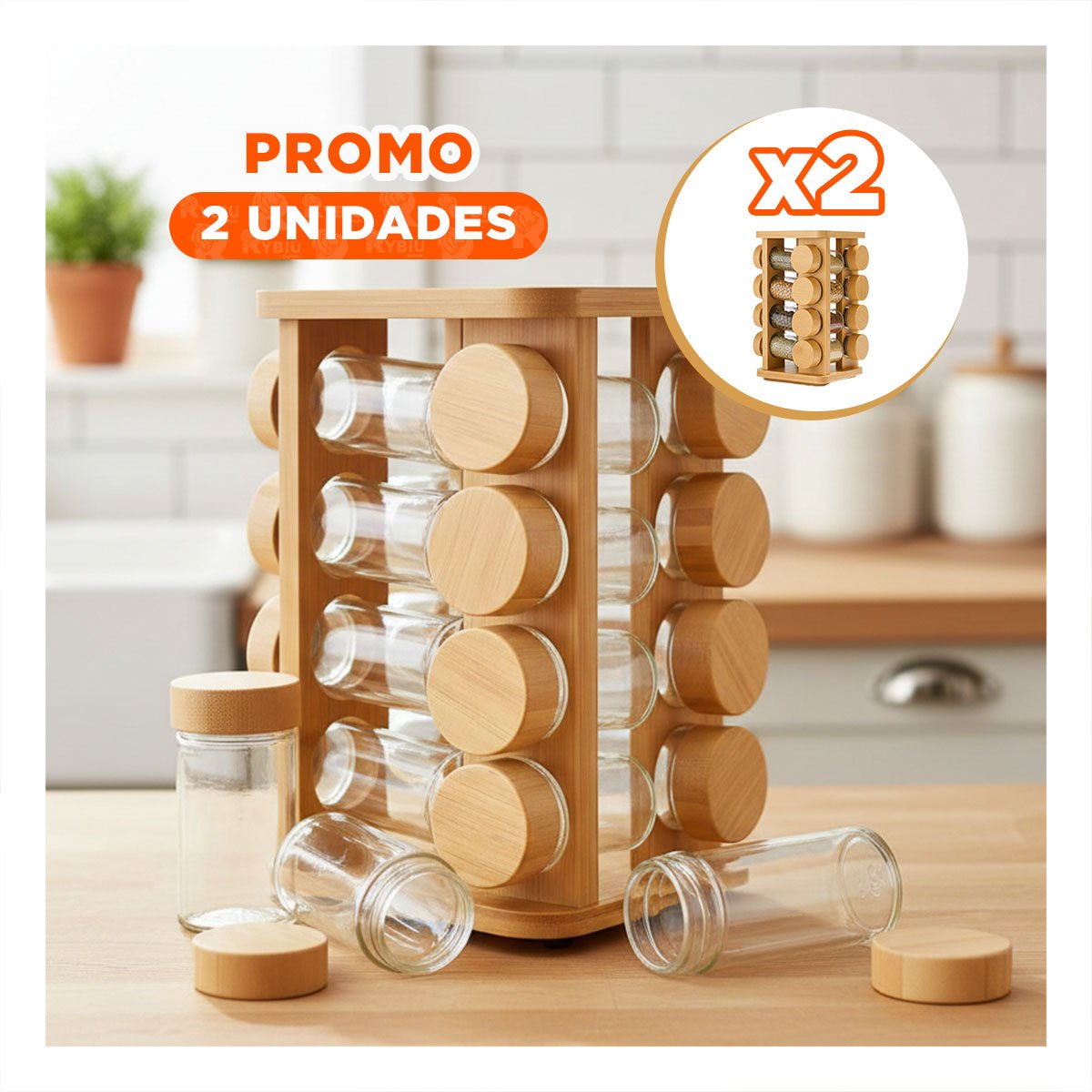 PACK2 SOPORTE ORGANIZADOR CUADRADO PARA ESPECIAS DE USO DIARIO Y+REGALO STICKER - 1
