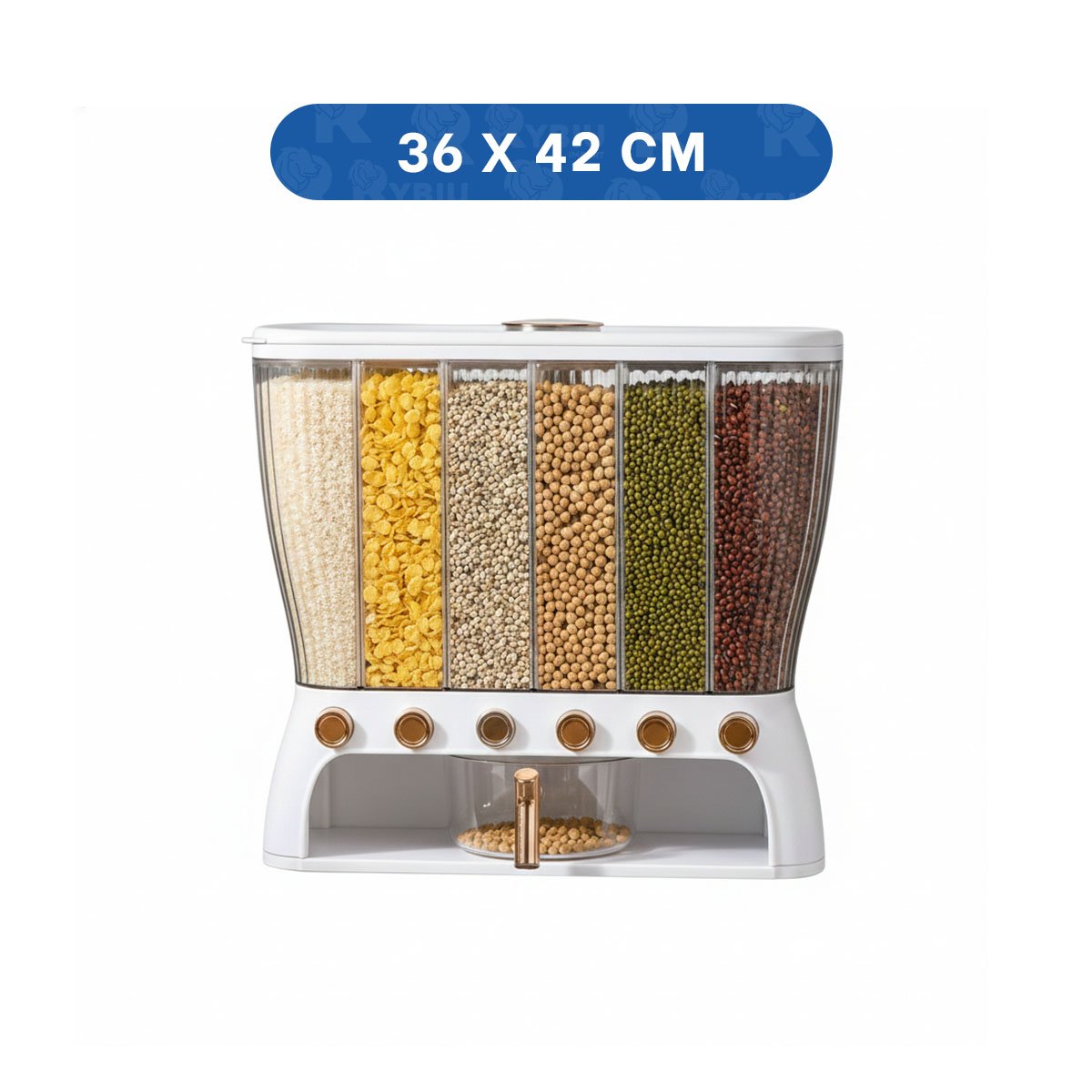 PACK4 DISPENSADOR DE GRANOS CON 6 DIVISIONES DISENO COLOR BLANCO Y DORADO Y+PAPEL REGALO - 4