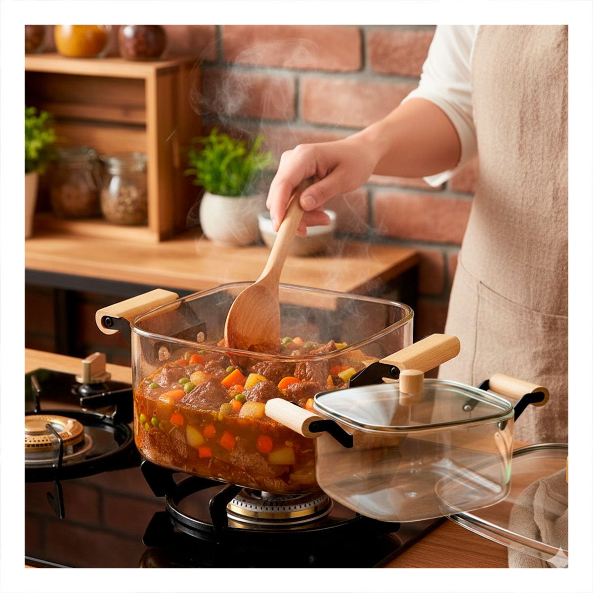 PACK4 HERVIDOR AMPLIO PARA COCINA FAMILIAR CON TAPA DE VIDRIO 3500ML TRANSPARENTE - 3