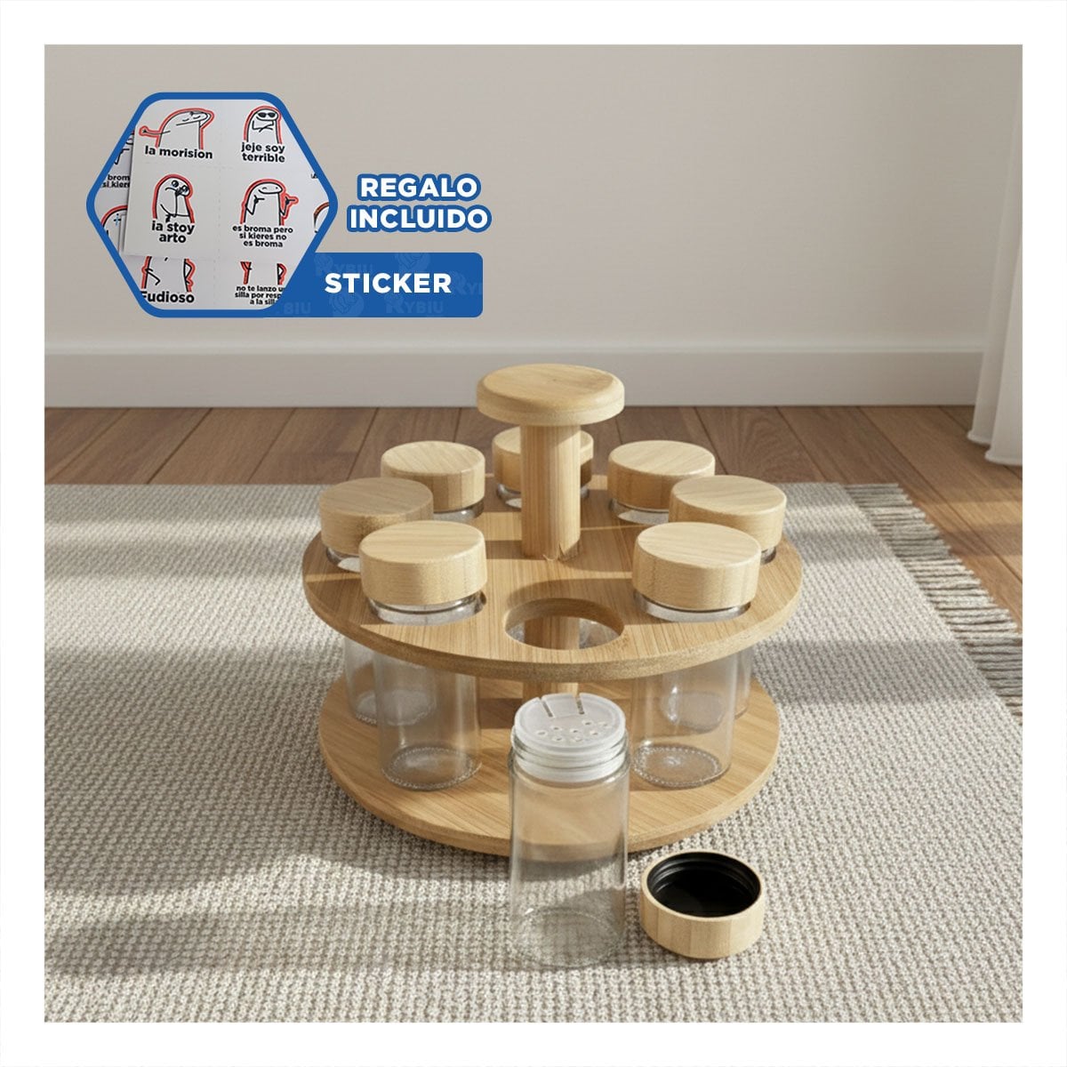 ESPECIERO CON 8 FRASCOS QUE PERMITE SELECCIONAR RAPIDO CADA ESPECIA Y+REGALO STICKER - 1