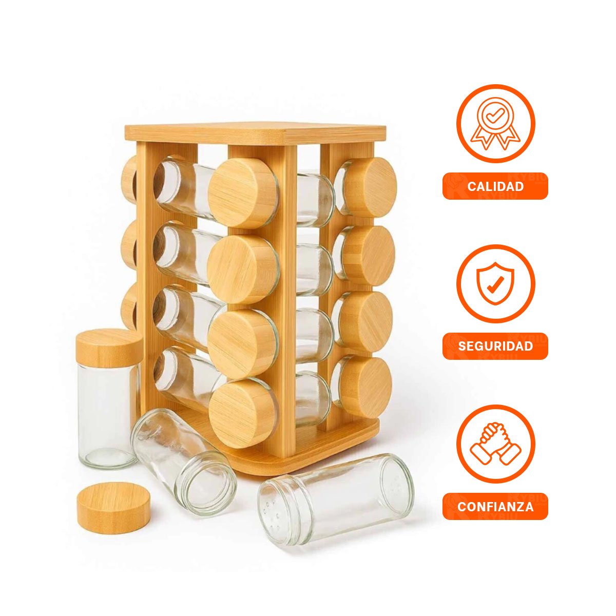 ESPECIERO CUADRADO DE 16 FRASCOS EN MADERA PARA COCINA ORGANIZADA - 3