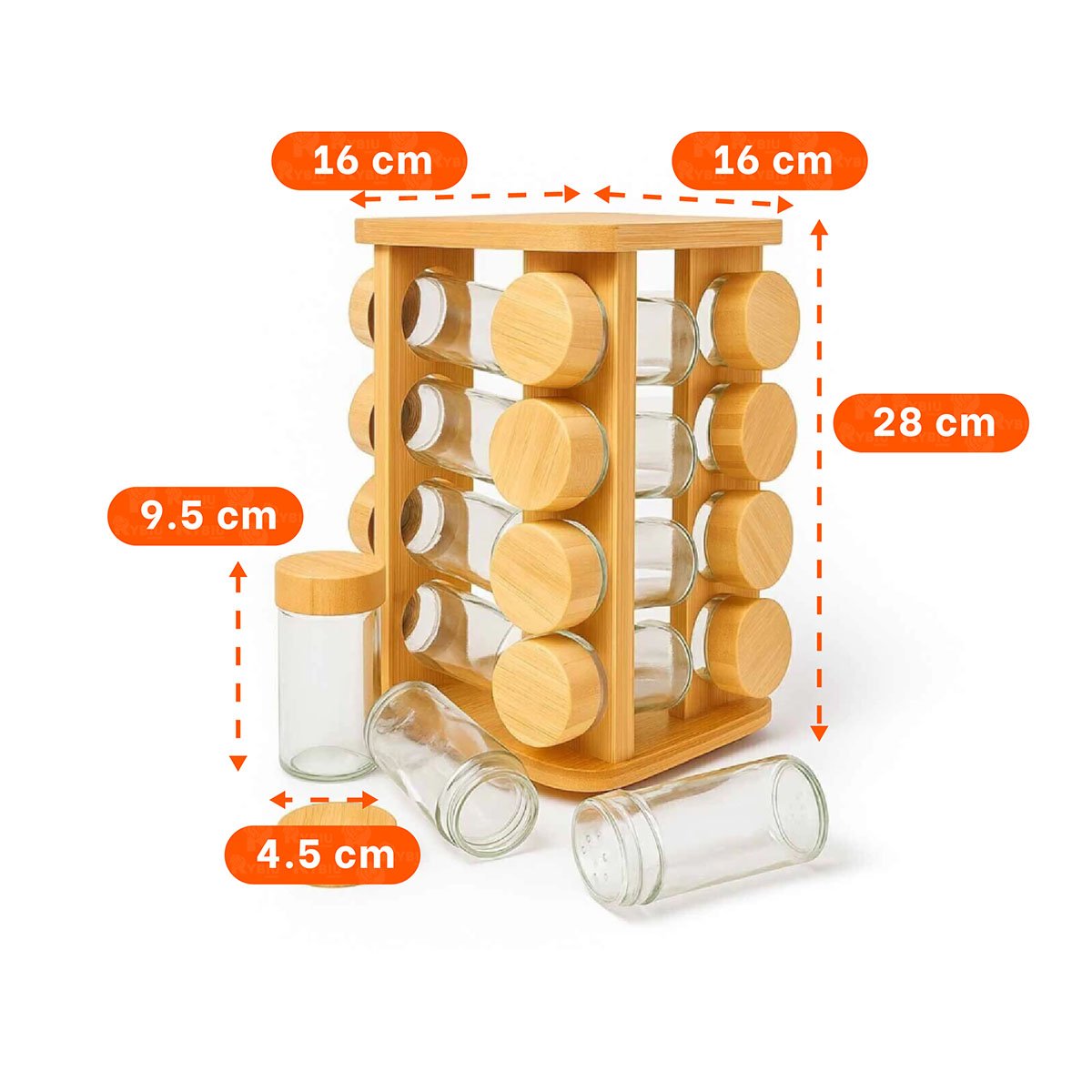 ESPECIERO CUADRADO DE 16 FRASCOS EN MADERA PARA COCINA ORGANIZADA - 4