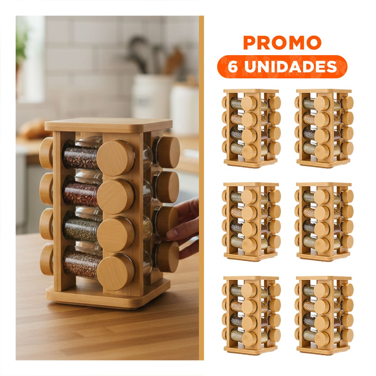 PACK6 RACK DE COCINA PARA ESPECIAS CON DISENO CUADRADO Y ELEGANTE - 1