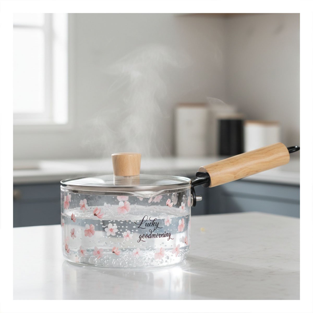 PACK2 CALDERO PARA COCINA LIGERA CON TAPA RESISTENTE TRANSPARENTE FLORES Y+PAPEL REGALO - 2
