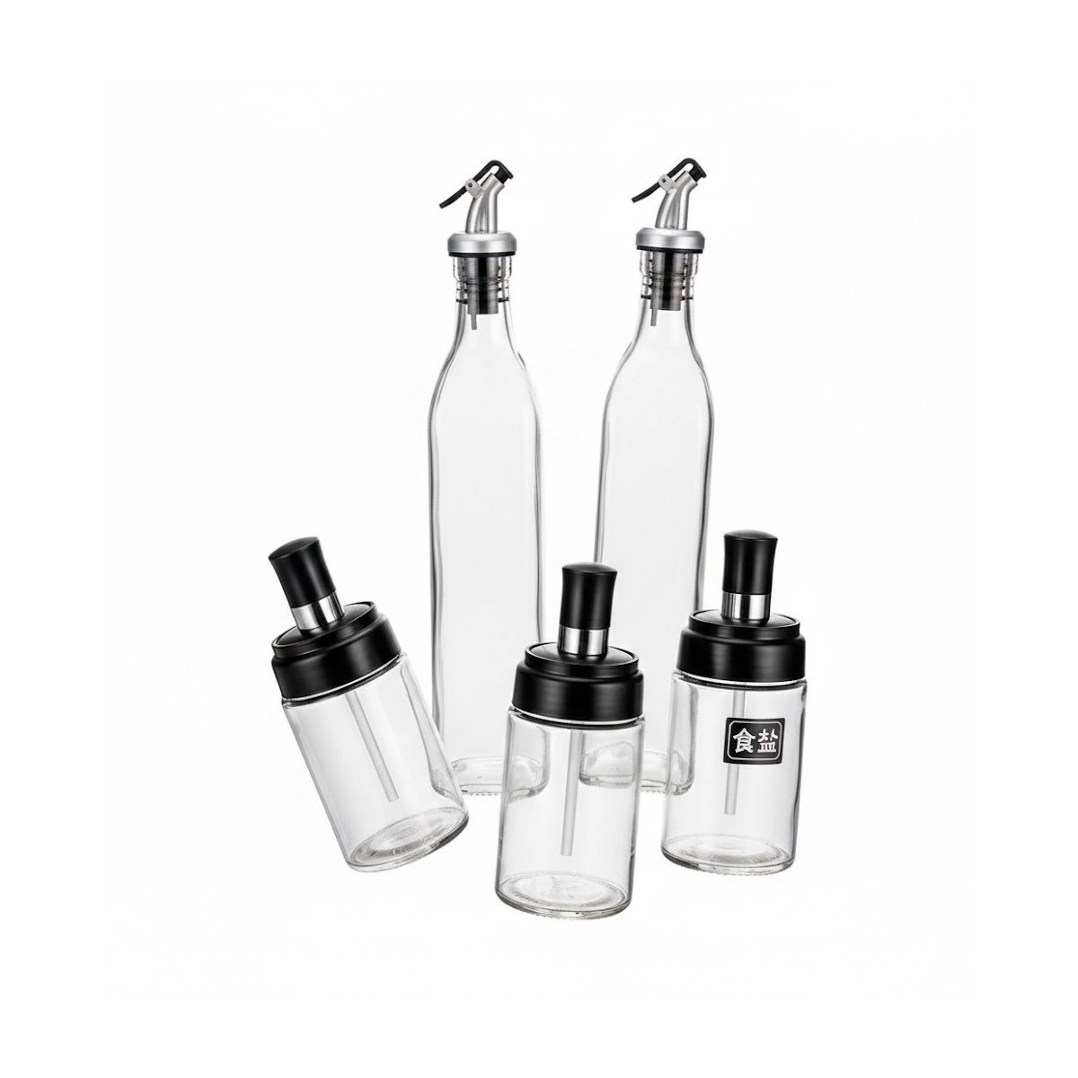 PACK2 PACK 3 CONDIMENTEROS Y 2 ACEITEROS DE PICO TRANSPARENTE COCINA Y+REGALO STICKER - 2