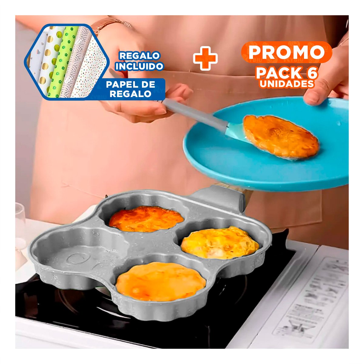 PACK6 DEPOSITO CREATIVO PARA DESAYUNOS CON MANGO DE MADERA BEIGE Y+PAPEL REGALO - 1