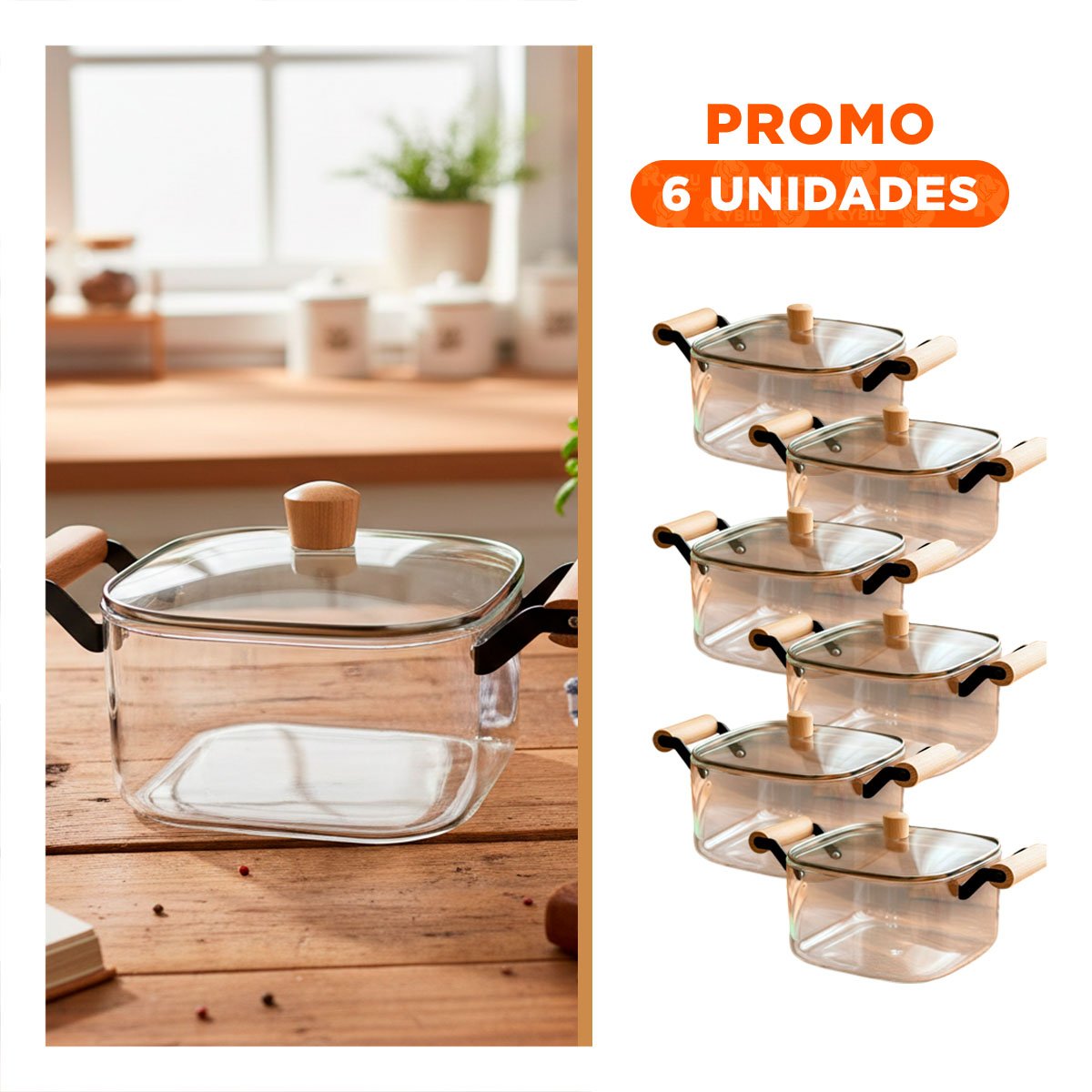 PACK6 ENVASE TRANSPARENTE RESISTENTE AL CALOR PARA COCINA 3500ML - 1